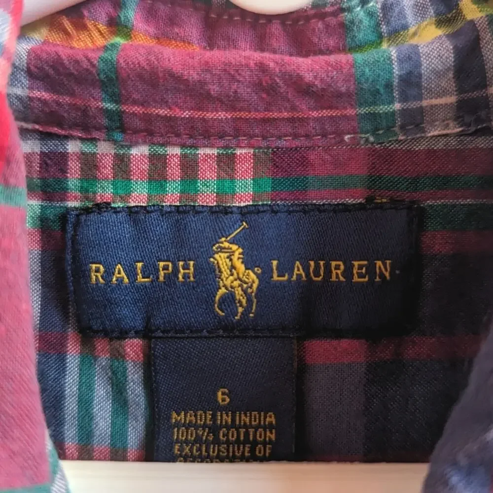 Ralph Lauren Red Rainbow Plaid Button Down Shirt Boys 6 Preppy Classic Pony